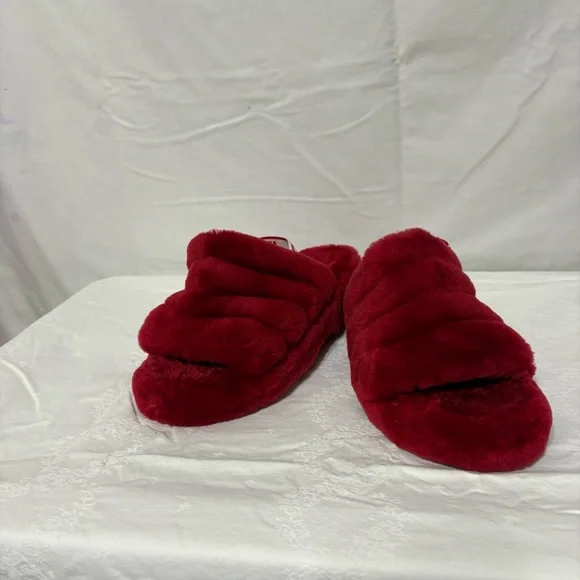 UGG Women's Plush Red Slippers - Picture 2 of 9